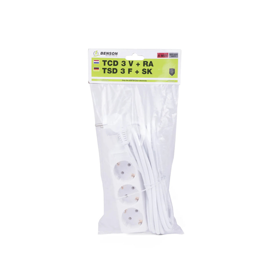 Benson Electric Stekkerdoos 3-voudig + RA + 5.0 m