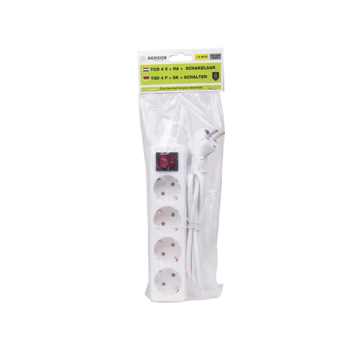 Benson Electric Stekkerdoos 4-voudig + RA + schakelaar 1.5 m