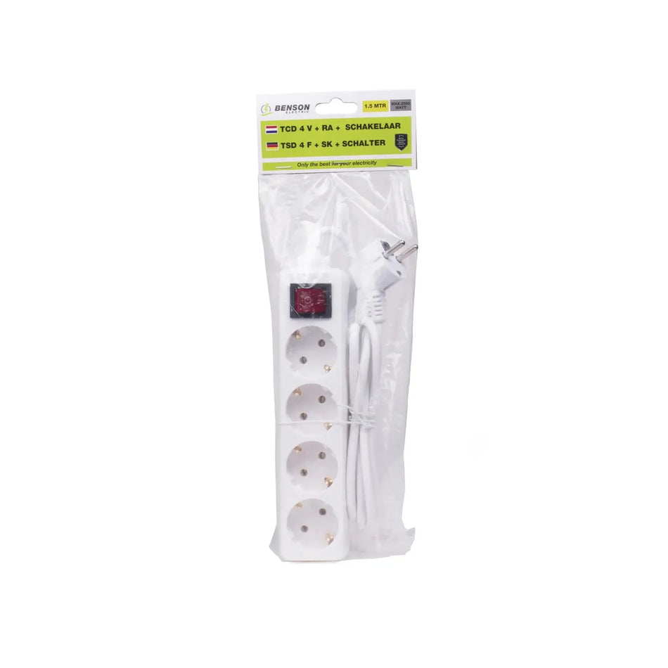 Benson Electric Stekkerdoos 4-voudig + RA + schakelaar 1.5 m