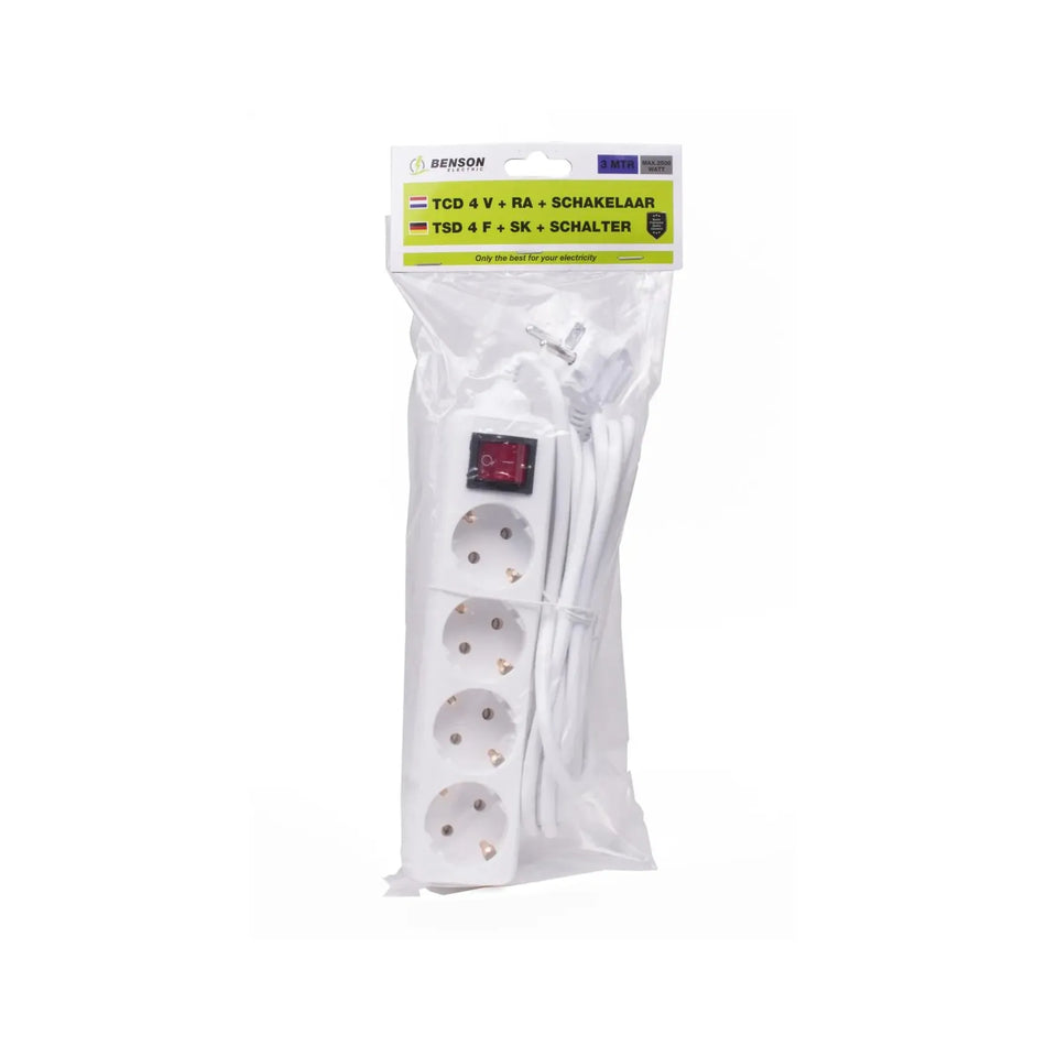 Benson Electric Stekkerdoos 4-voudig + RA + schakelaar 3.0 m
