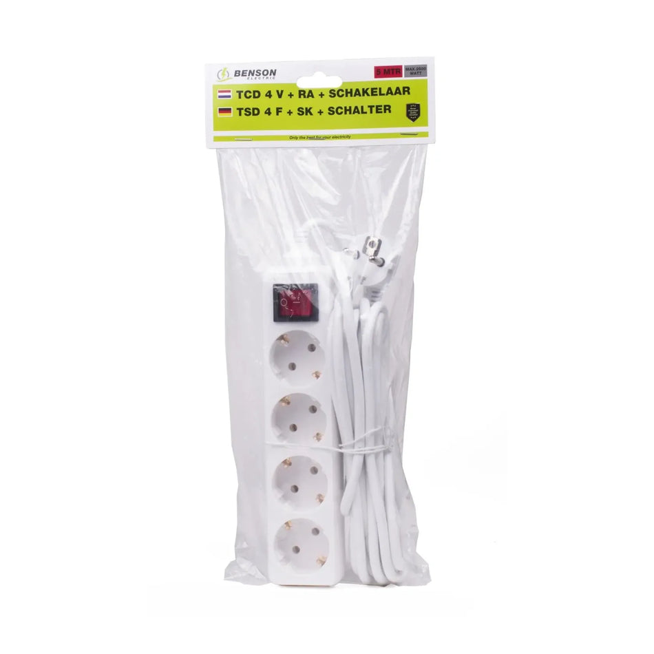 Benson Electric Stekkerdoos 4-voudig + RA + schakelaar 5.0 m