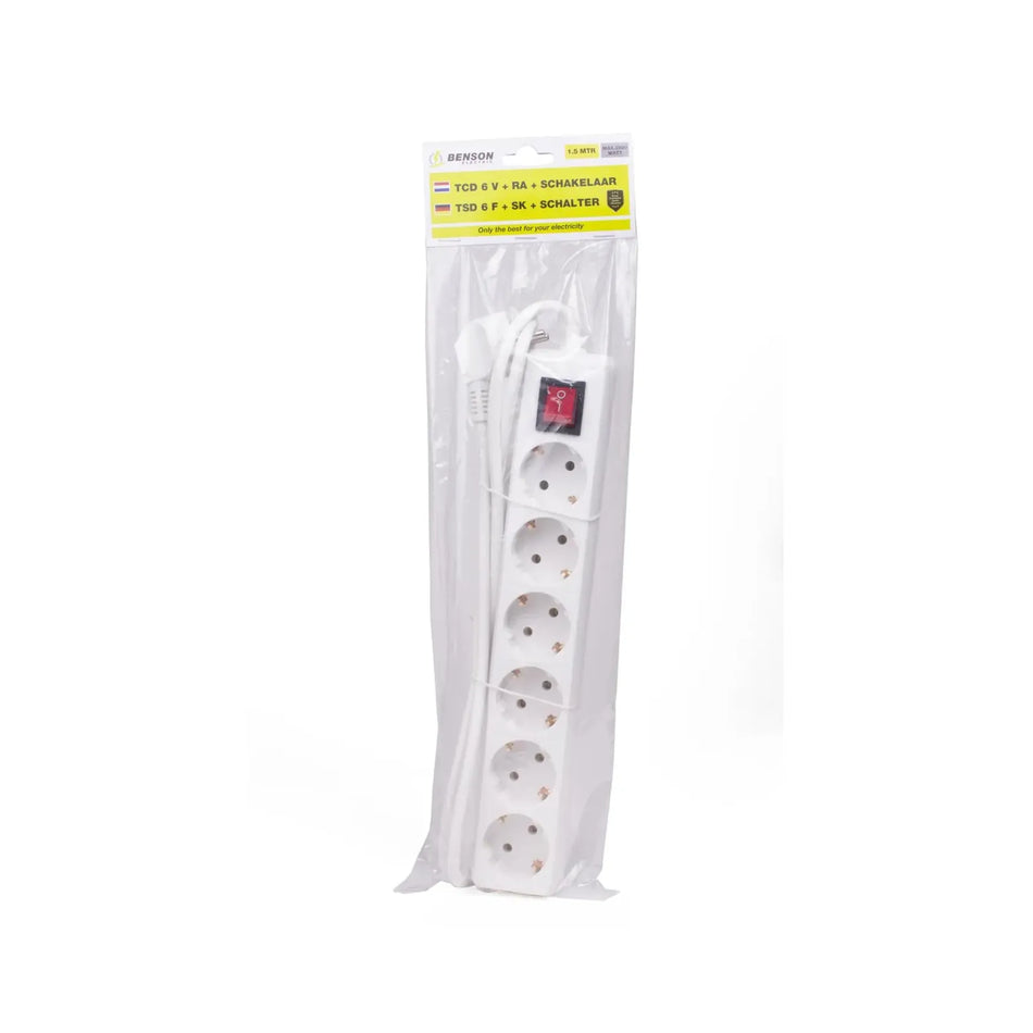 Benson Electric Stekkerdoos 6-voudig + RA + schakelaar 1.5 m