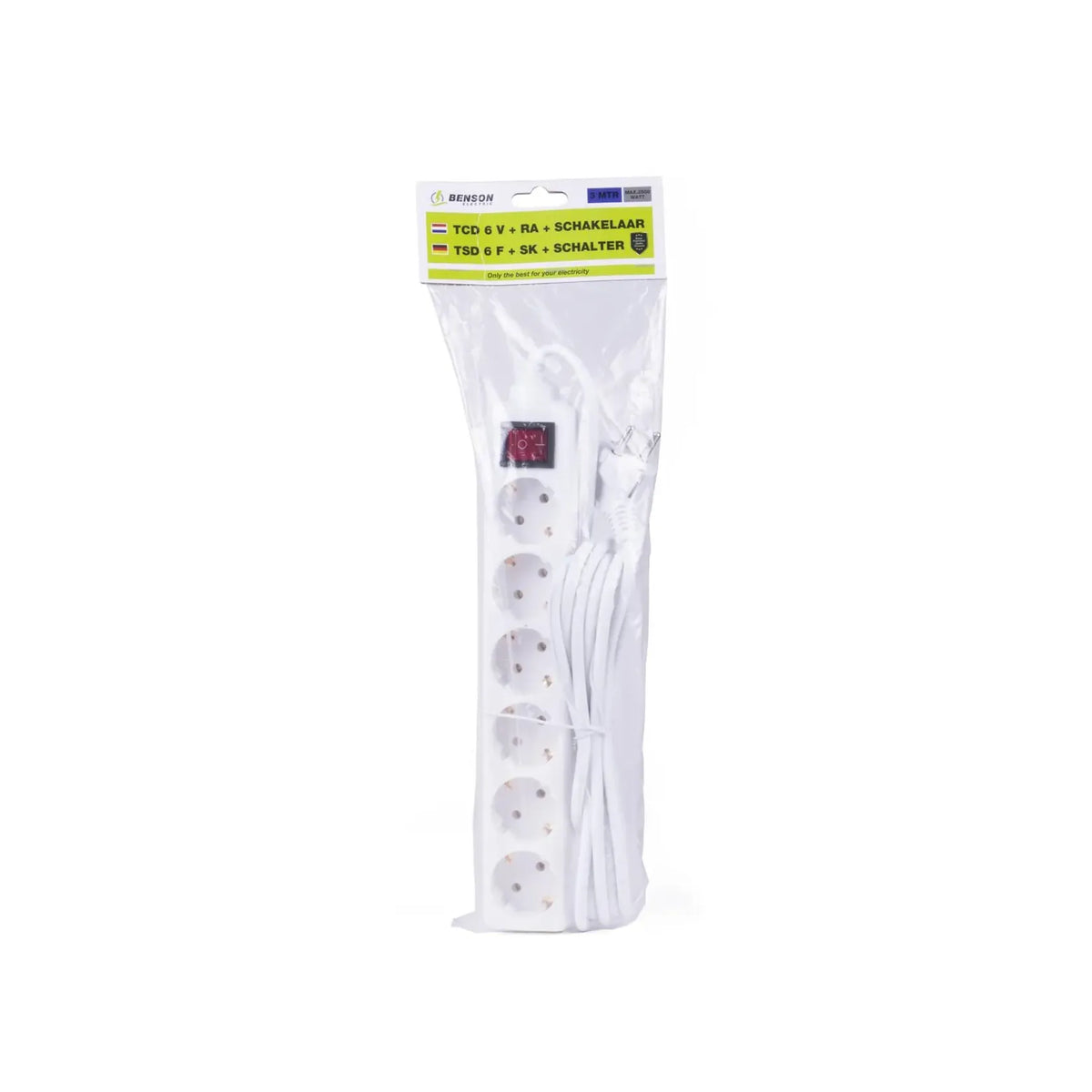 Benson Electric Stekkerdoos 6-voudig + RA + schakelaar 3 m