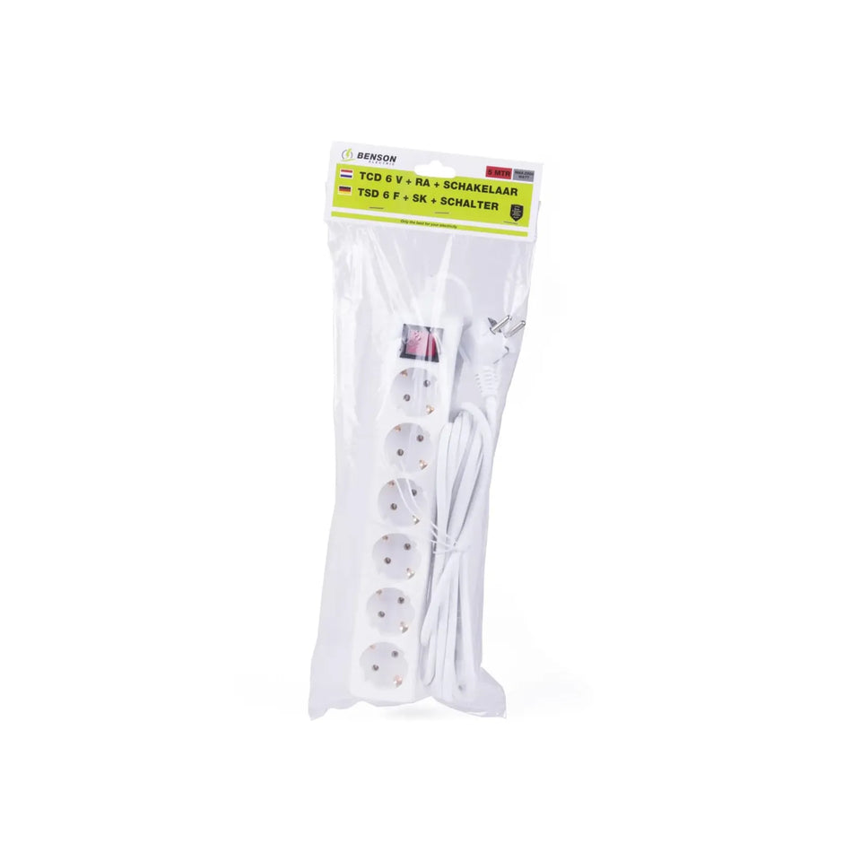 Benson Electric Stekkerdoos 6-voudig + RA + schakelaar 5 m