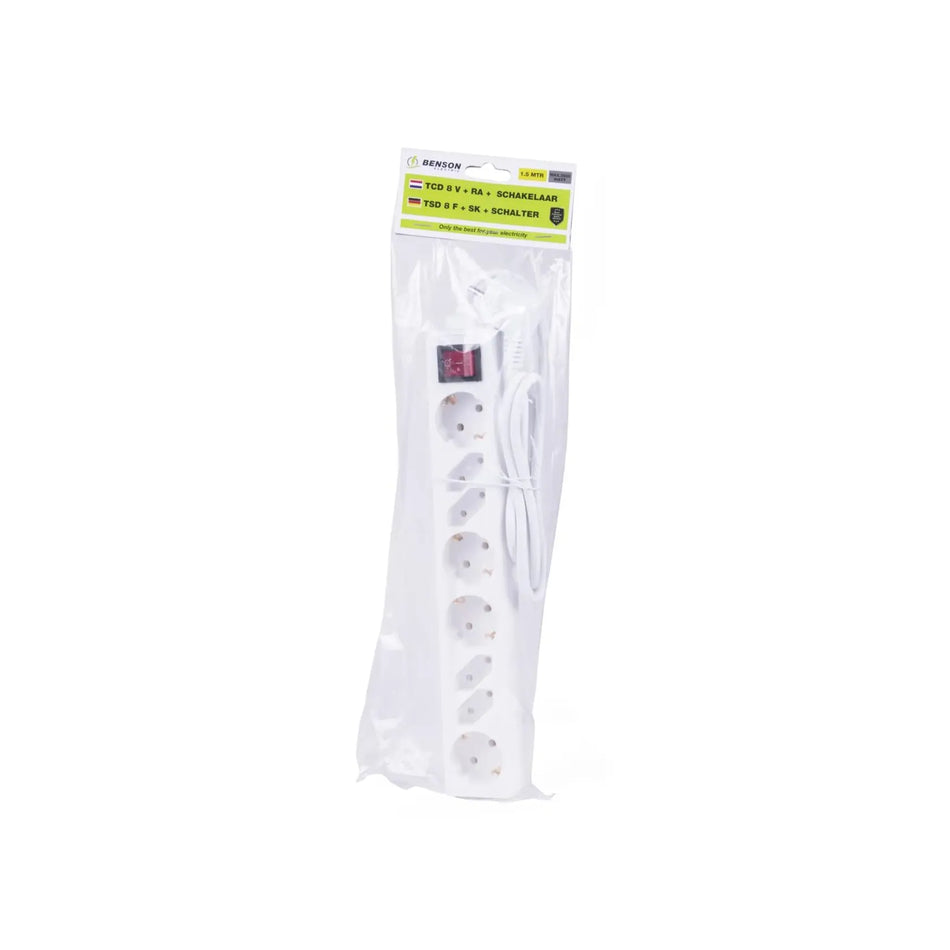 Benson Electric Stekkerdoos 8-voudig + RA + schakelaar 1.5 m