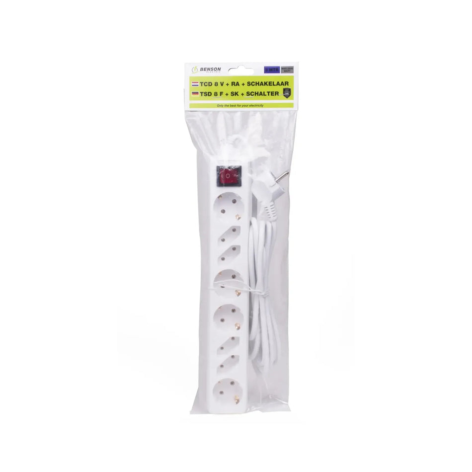 Benson Electric Stekkerdoos 8-voudig + RA + schakelaar 3.0 m
