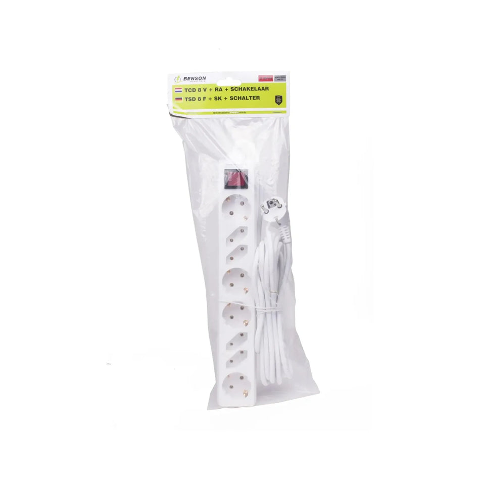 Benson Electric Stekkerdoos 8-voudig + RA + schakelaar 5.0 m