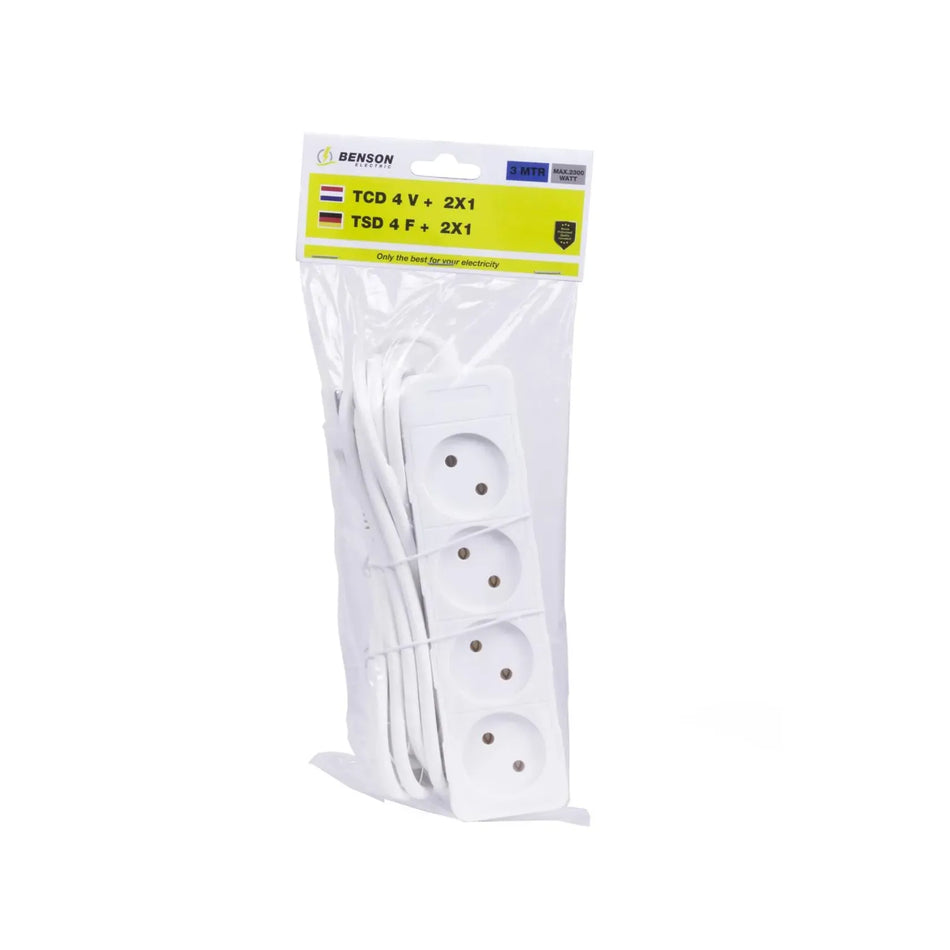 Benson Electric Stekkerdoos 4-voudig + 2 x 1.0 + 3.0 m