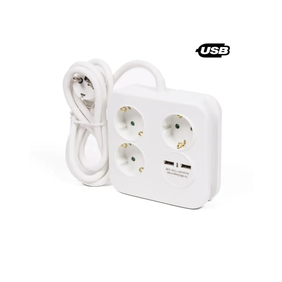 Benson Electric Stekkerdoos 3-voudig + RA + 2 USB 2.4a 1.5 m vierkant