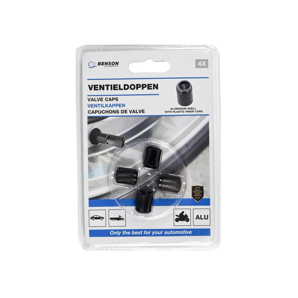 Benson Automotive Ventieldoppen 4 dlg aluminium zwart