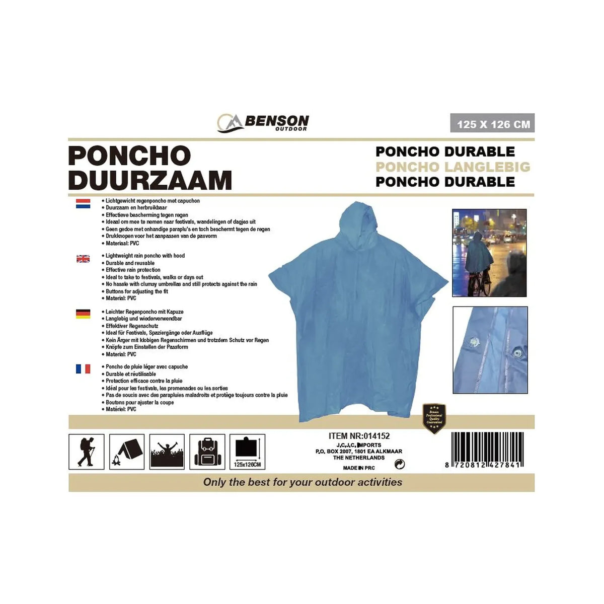 Benson Outdoor Poncho duurzaam lichtblauw
