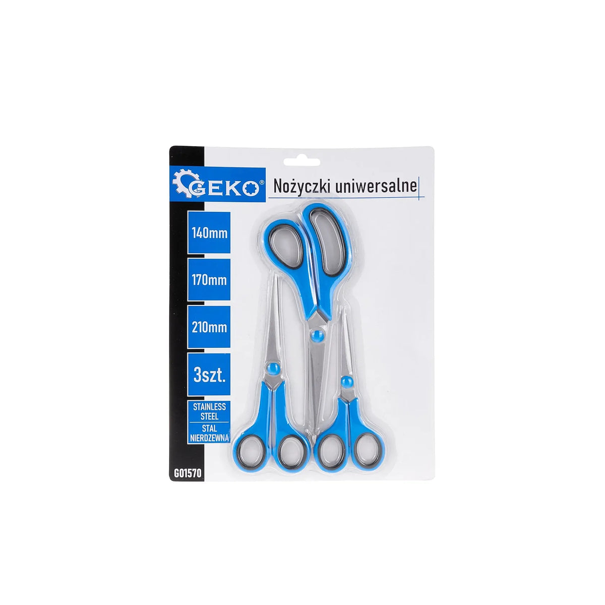 GEKO Set van 3 scharen roestvrij staal 140/170/210 mm met PP-TPR handgreep