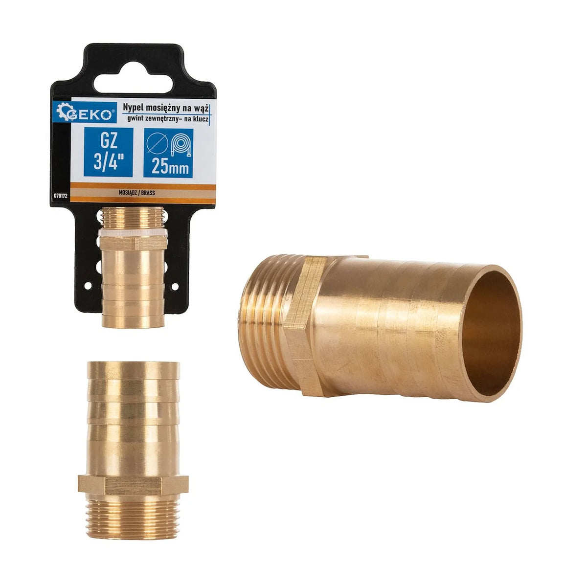 GEKO Messing verbindingsstuk voor 25 mm slang – buitendraad 3/4”
