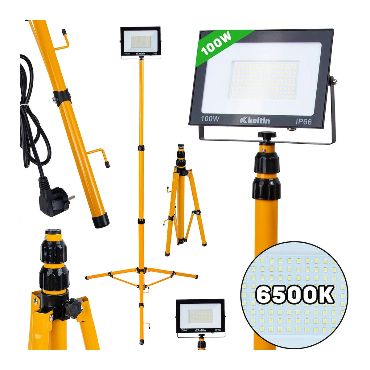Keltin LED bouwlamp met telescopisch statief koud wit 6500K 100 W