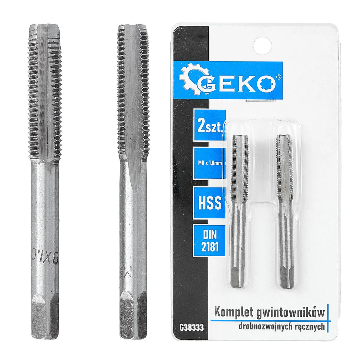 GEKO Fijn draad handtappen set voor binnenkant draad M8x1,0 mm 2-delig
