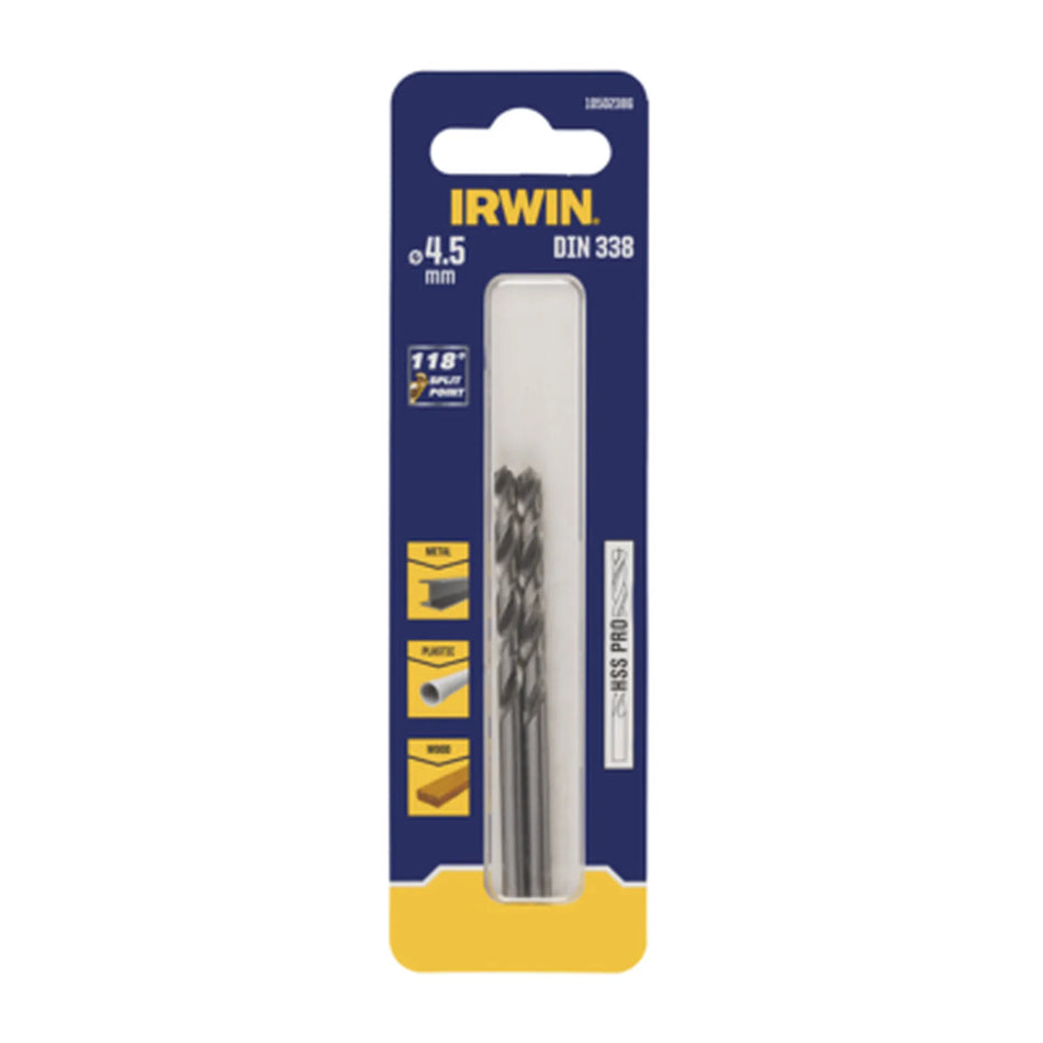 IRWIN Boor metaal hss din-338 4,5mm (2 stuks )