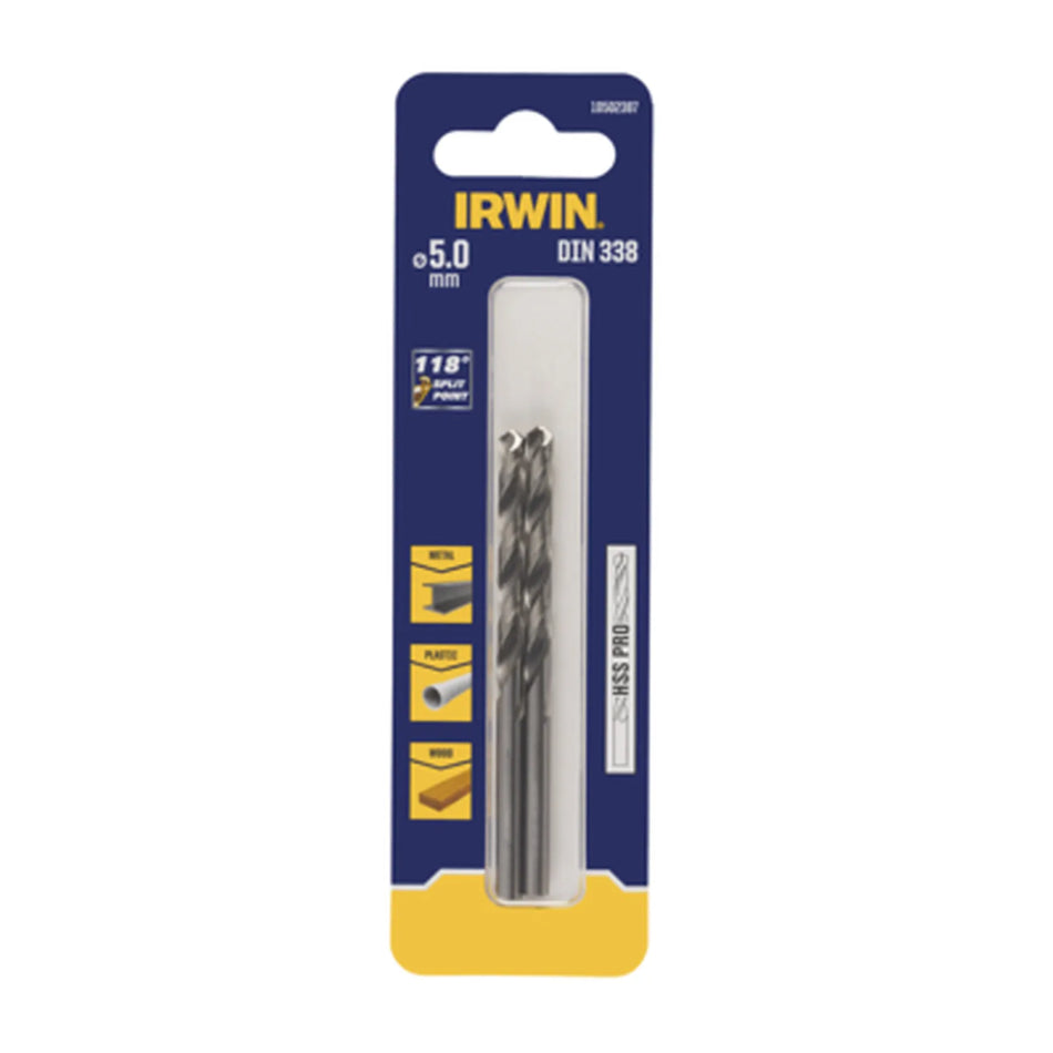 IRWIN Boor metaal hss din-338 5,0mm (2 stuks )