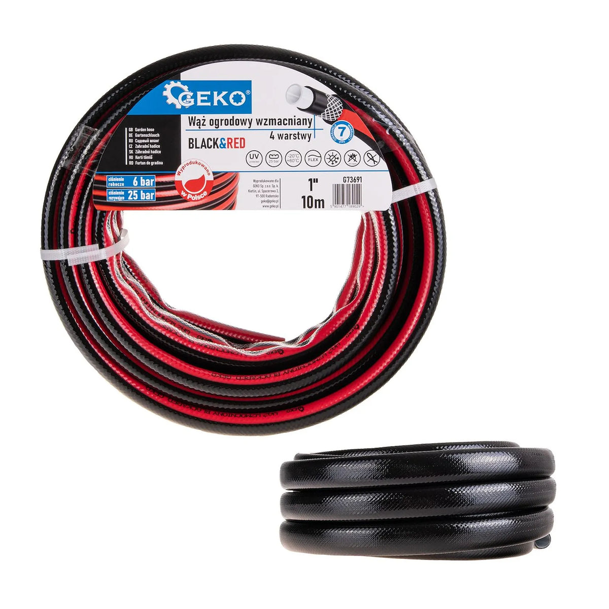 GEKO Tuinslang met polyester maasversterking 1" 10m zwart-rood