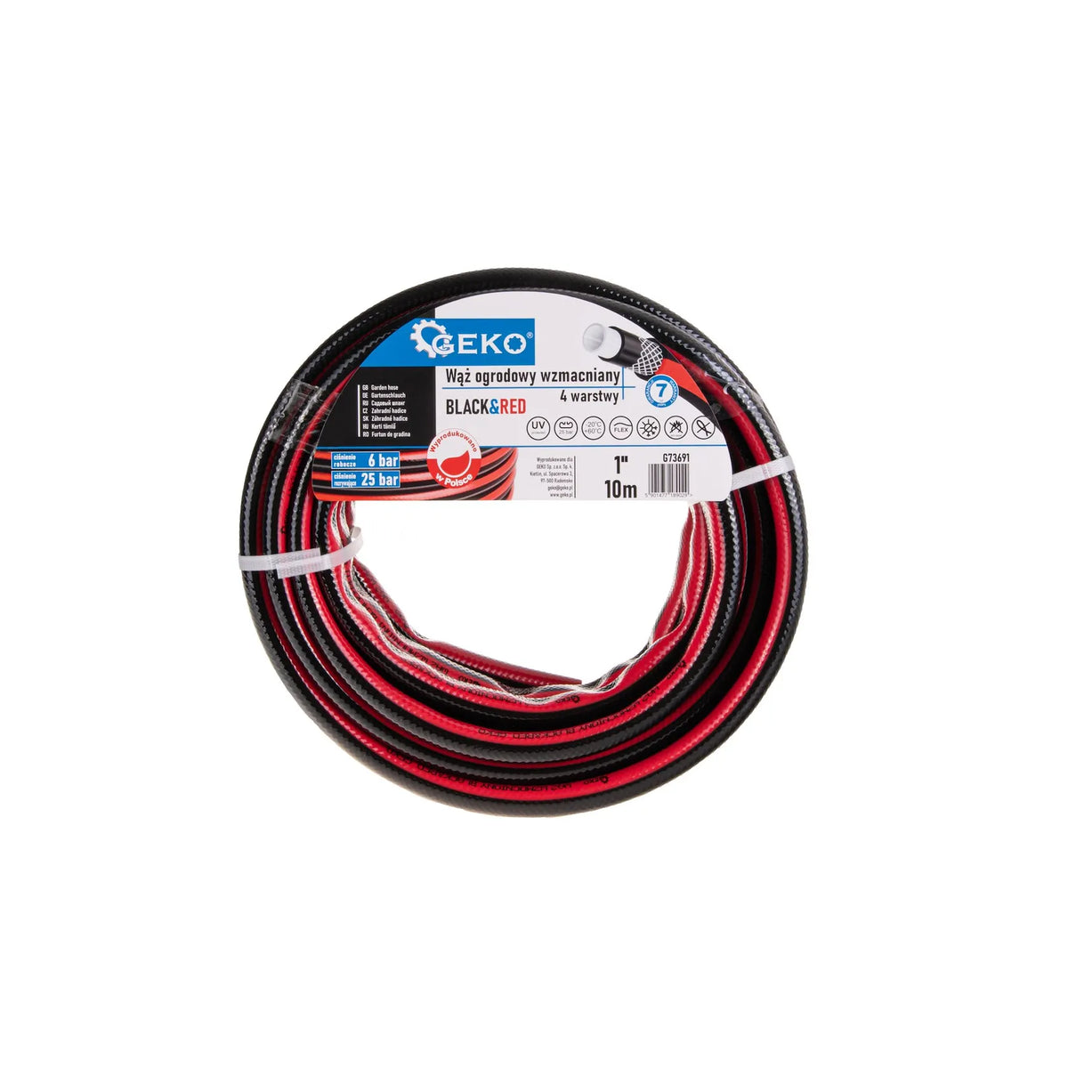 GEKO Tuinslang met polyester maasversterking 1" 10m zwart-rood