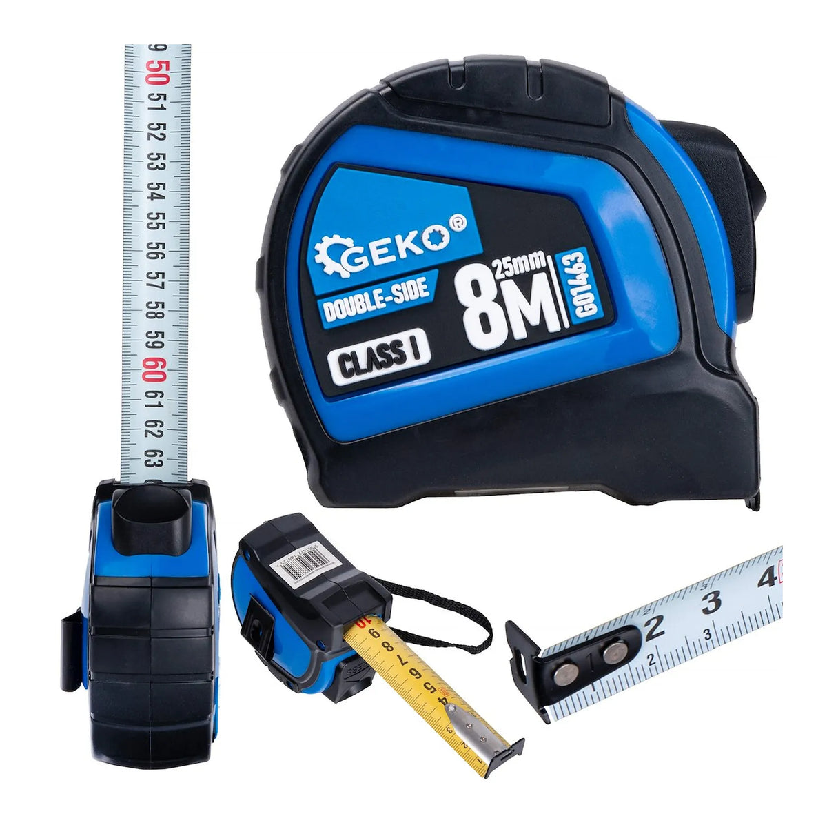 GEKO Dubbelzijdige nylon meetband met autostop 8m/25 mm klasse I