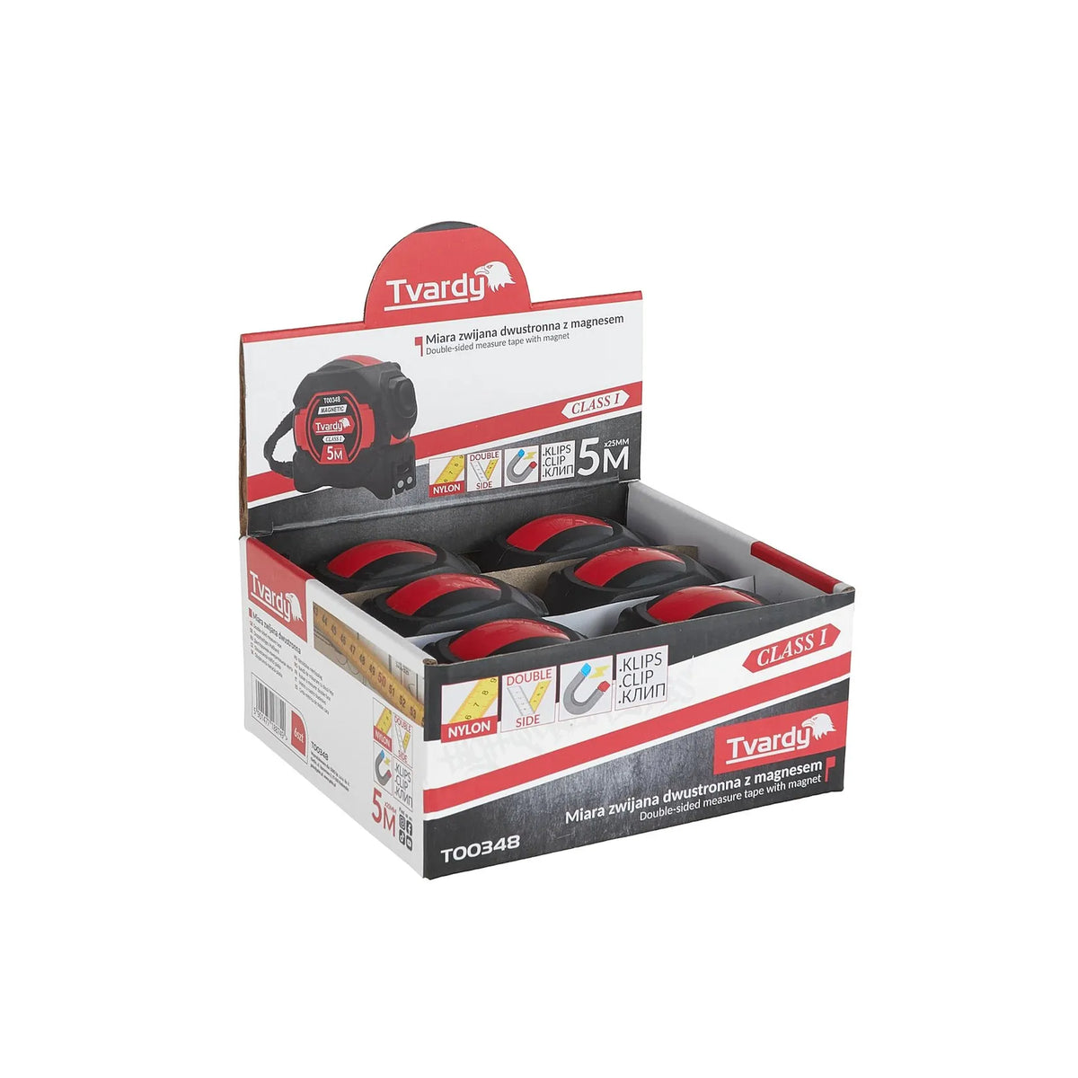 Tvardy Dubbelzijdige nylon meetband met magneet en autostop 5m/25 mm klasse I