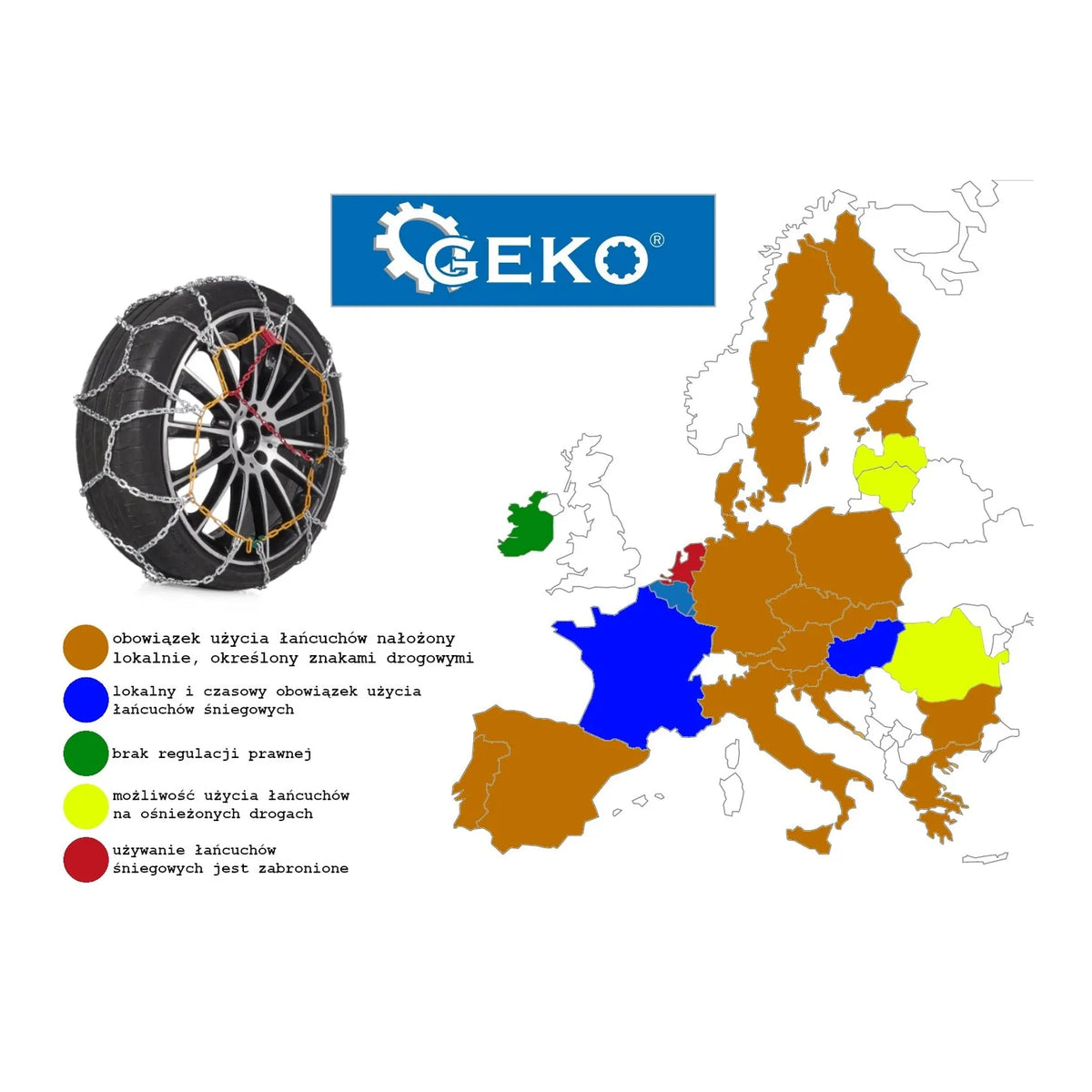 GEKO Sneeuwkettingen met vierkante schakels 3,5/12 mm KN70