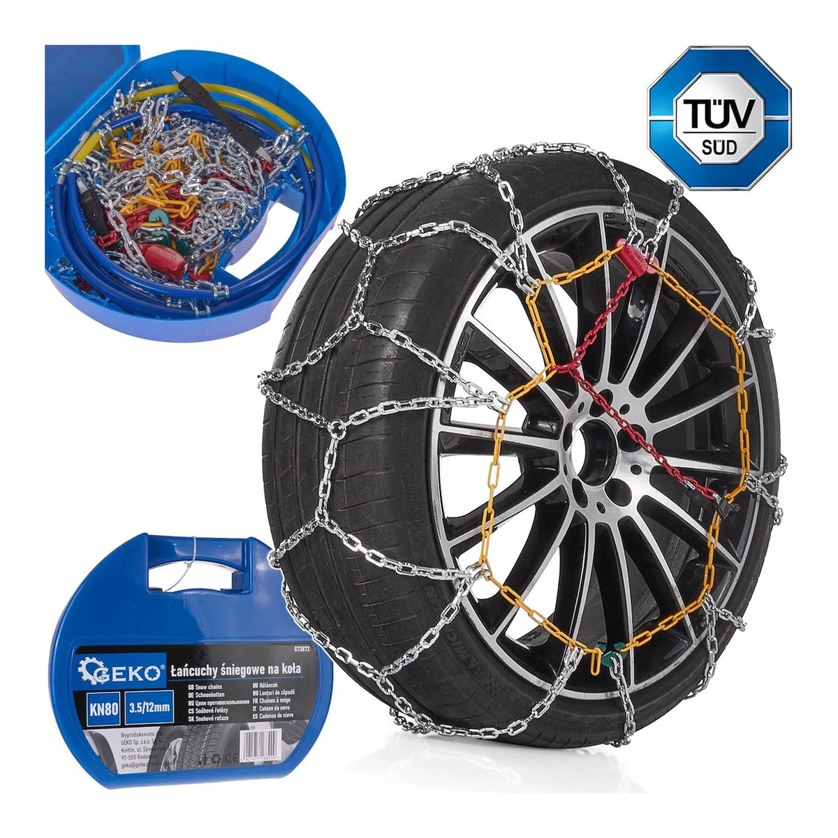 GEKO Sneeuwkettingen met vierkante schakels 3,5/12 mm set voor auto KN80