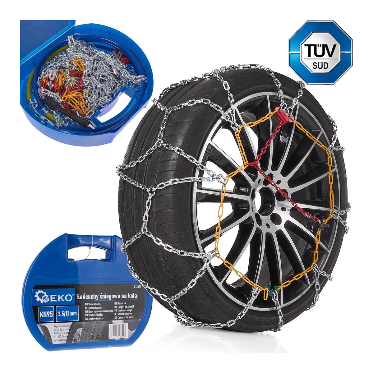 GEKO Sneeuwkettingen met vierkante schakels 3,5/12 mm set voor auto KN95