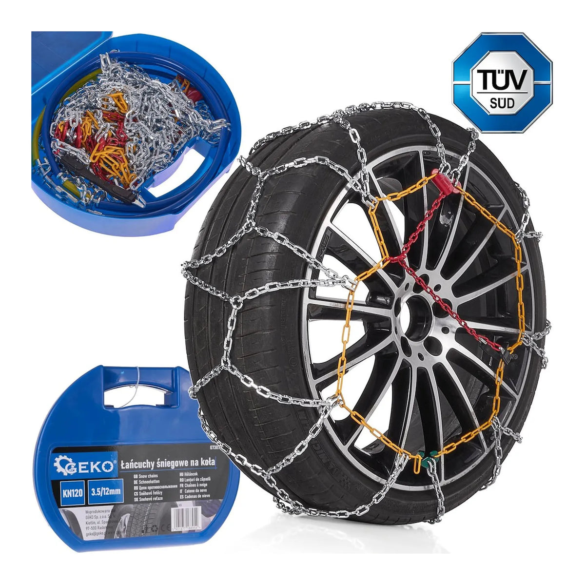 GEKO Sneeuwkettingen met vierkante schakels 3.5/12 mm set voor 1 as KN120