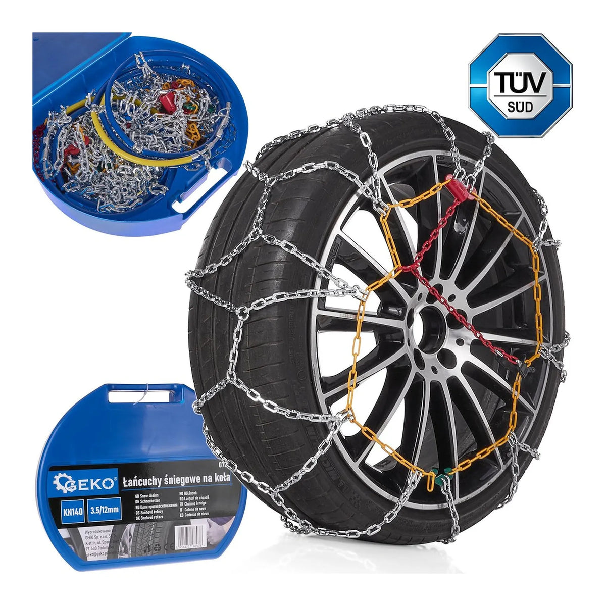 GEKO Sneeuwkettingen met vierkante schakels 3.5/12 mm set voor 1 as KN140