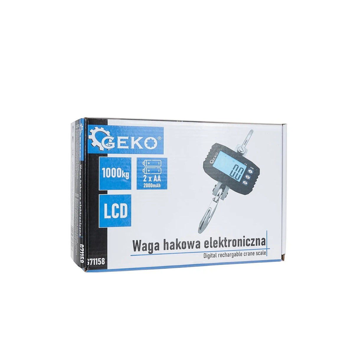 GEKO Digitale oplaadbare haakweger 1000 kg met LCD-display