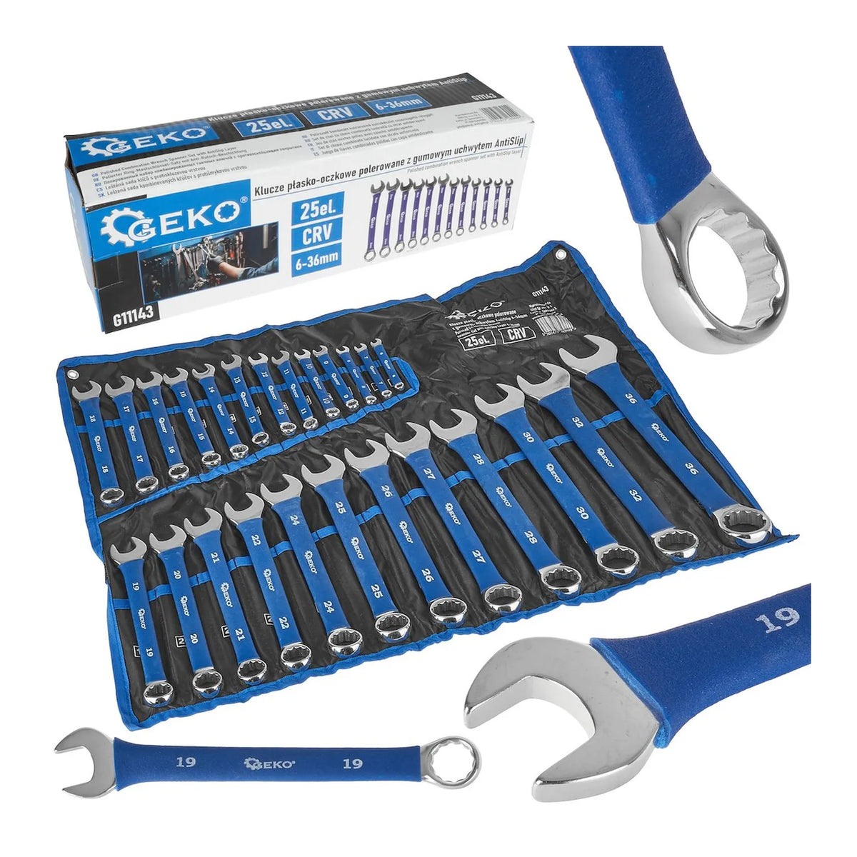 GEKO Polijst Ringsteeksleutel Set met AntiSlip 6 - 36 mm 25-delig