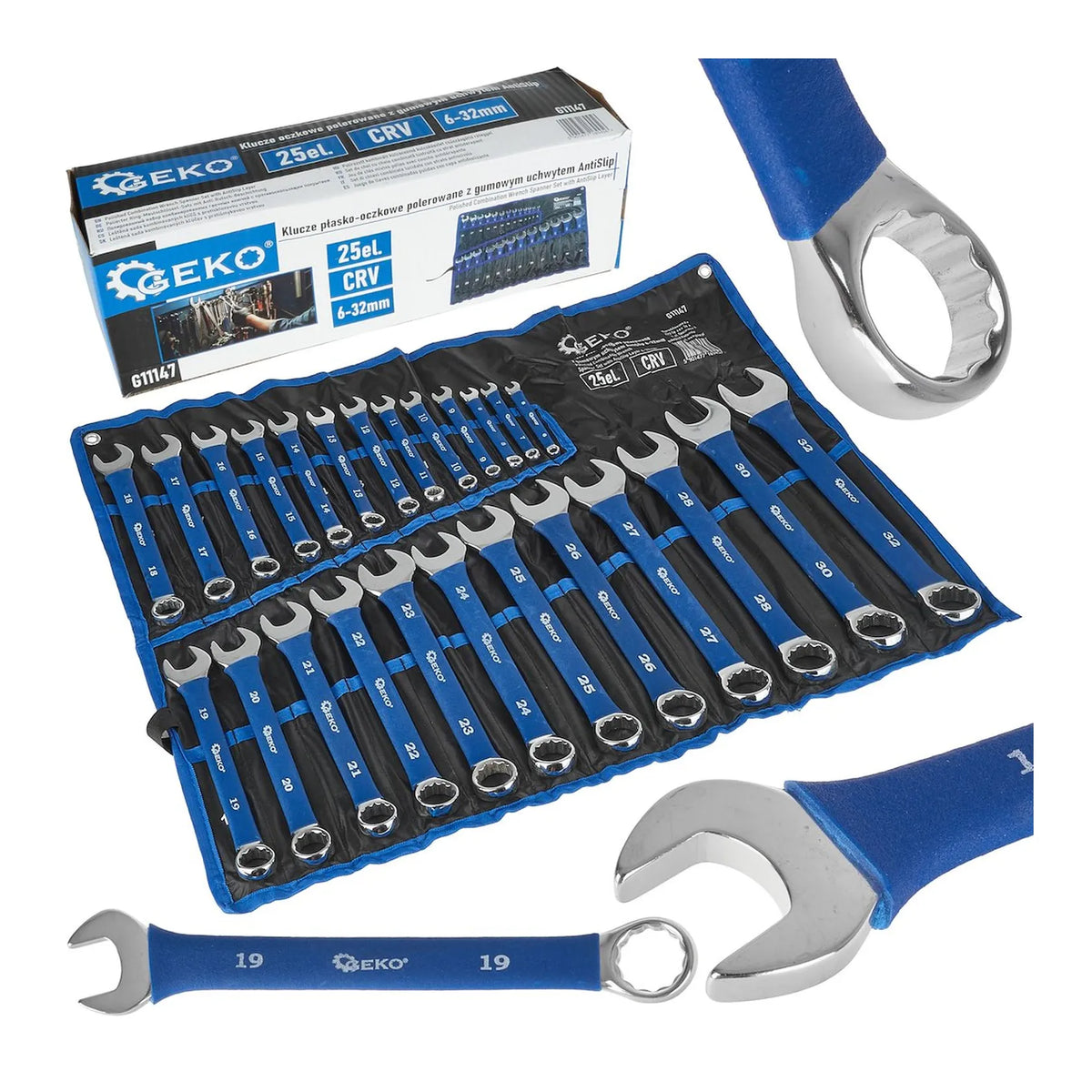 GEKO Polijst Ringsteeksleutel Set met AntiSlip 6 - 32 mm 25-delig