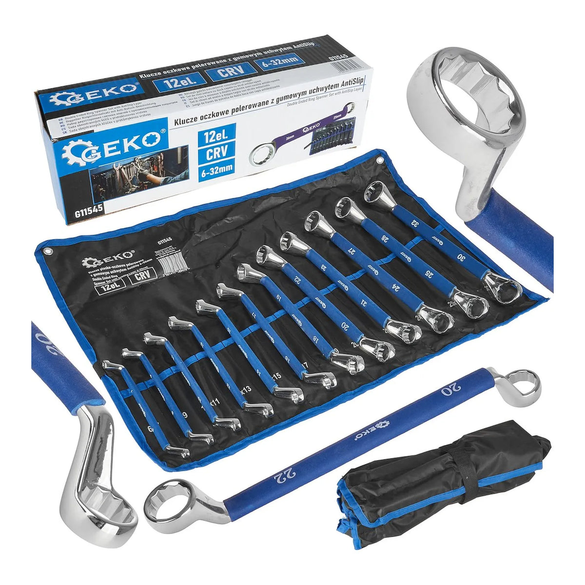 GEKO Dubbele ringsleutelset met anti-slip 6 - 32 mm 12-delig