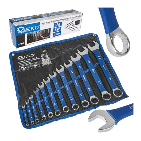 GEKO Platte-ringsteeksleutelset met AntiSlip greep 6 - 32 mm, 12-delig