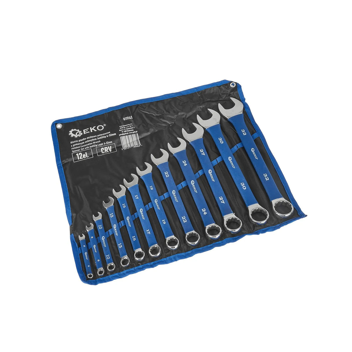 GEKO Platte-ringsteeksleutelset met AntiSlip greep 6 - 32 mm, 12-delig