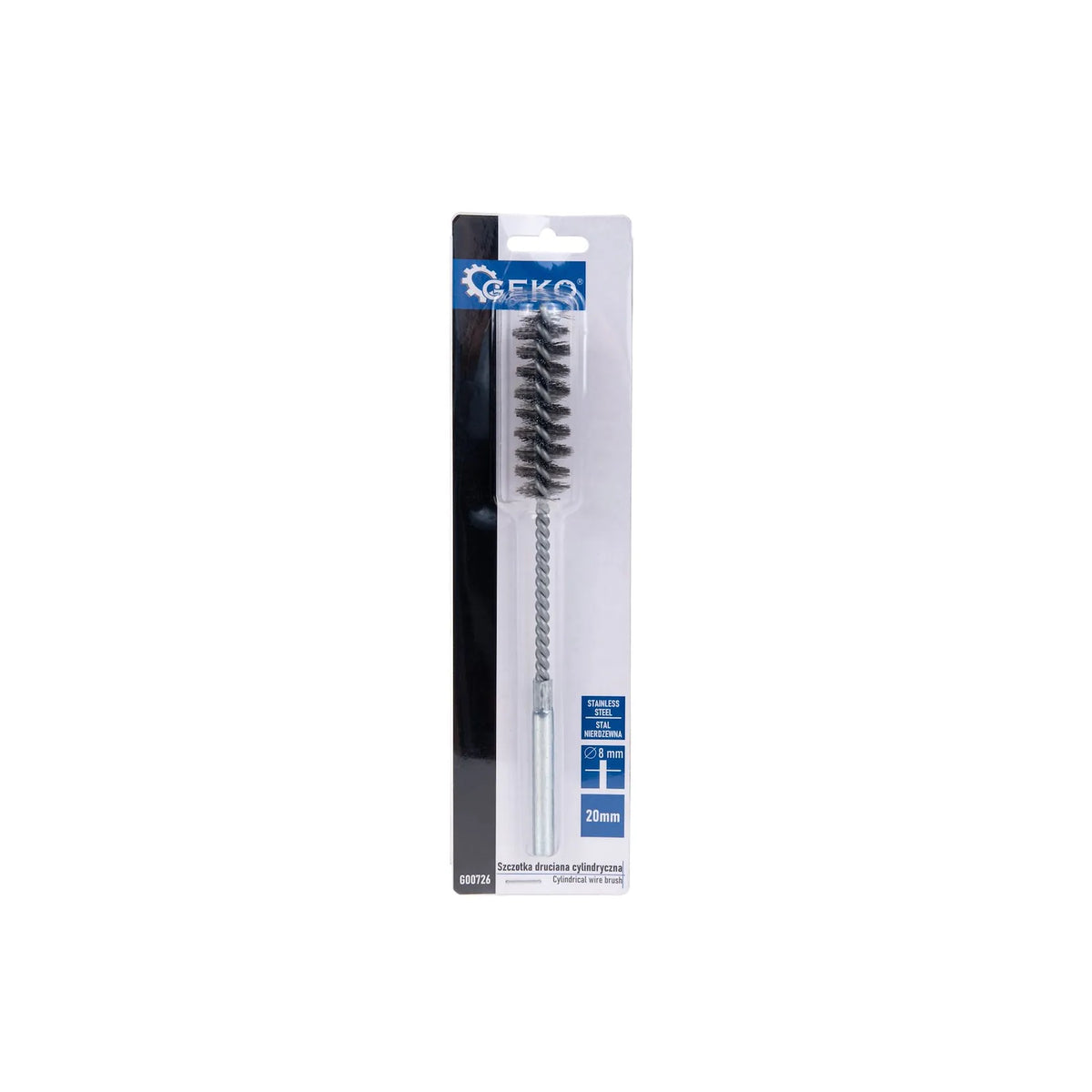 GEKO Draadborstel cilindrisch 20 mm RVS met 8 mm schacht