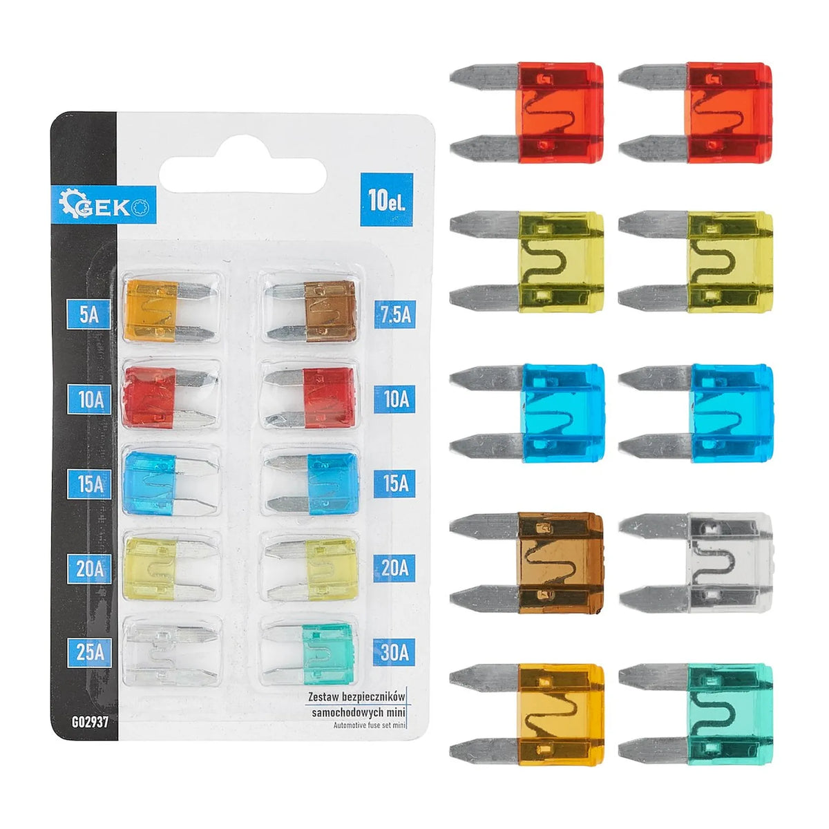 GEKO Mini automotieve zekeringenset 10 stuks