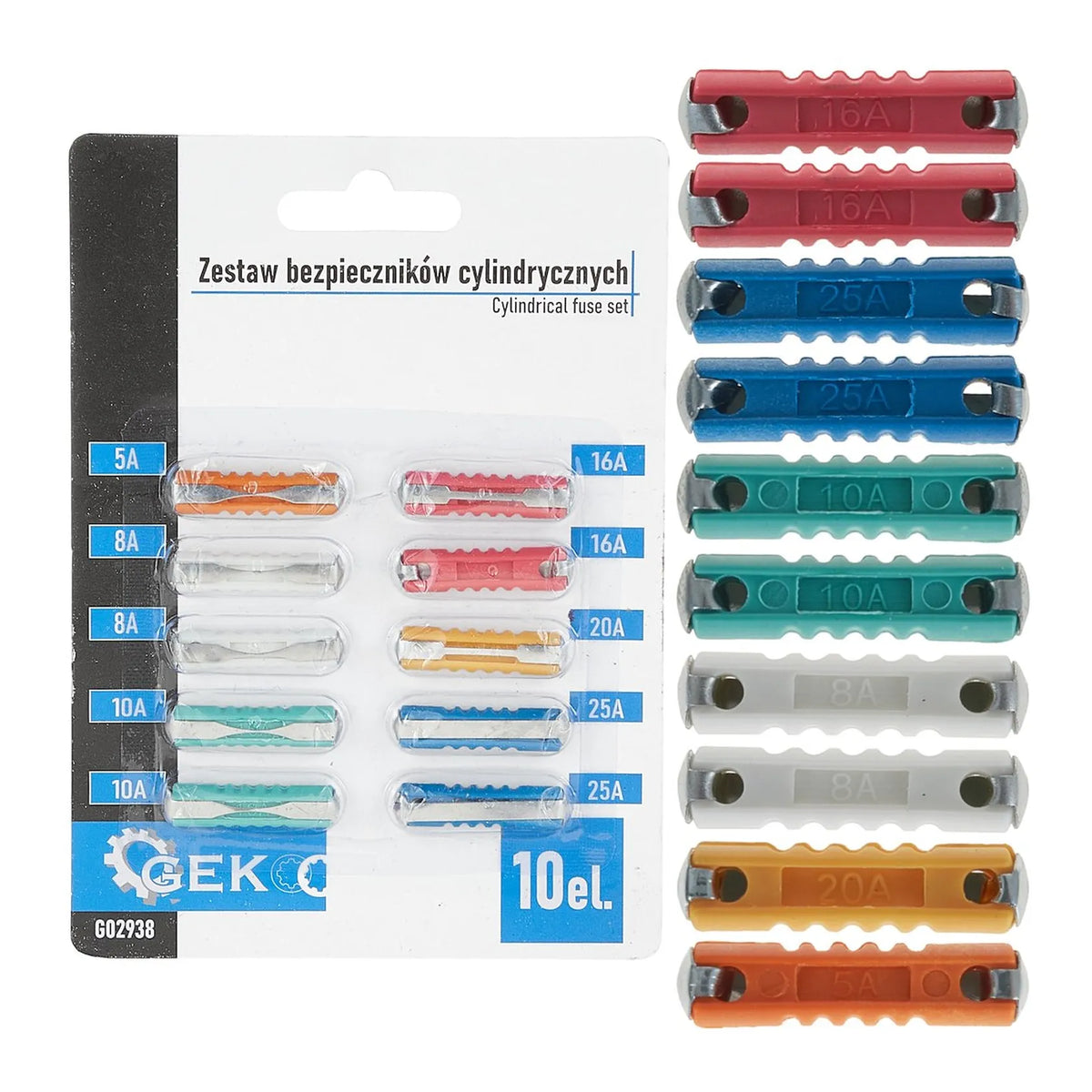 GEKO Cylindrische zekeringenset voor auto en elektrisch 10 stuks