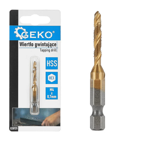 GEKO Combinatie tapboor met 1/4" HEX opname en titanium coating M4x0.7 mm