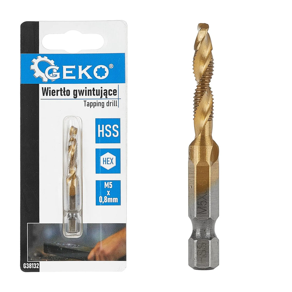 GEKO Tapboor HSS met titaniumcoating M5x0,8 mm met 1/4" HEX opname
