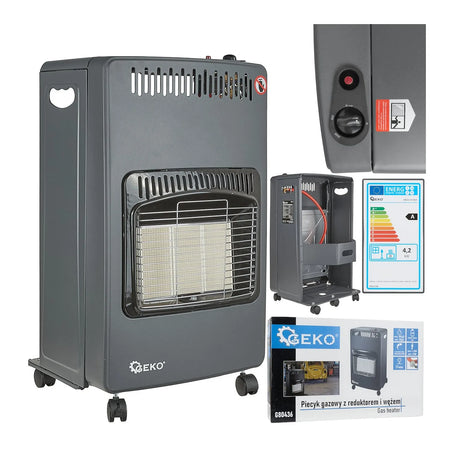 GEKO Indoor gasheater 4,2 kW met reductieklep en gasslang type 2