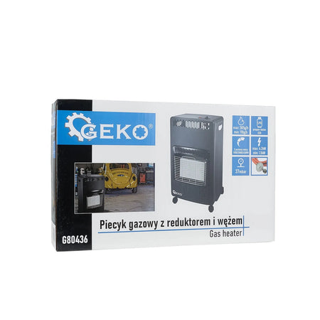GEKO Indoor gasheater 4,2 kW met reductieklep en gasslang type 2