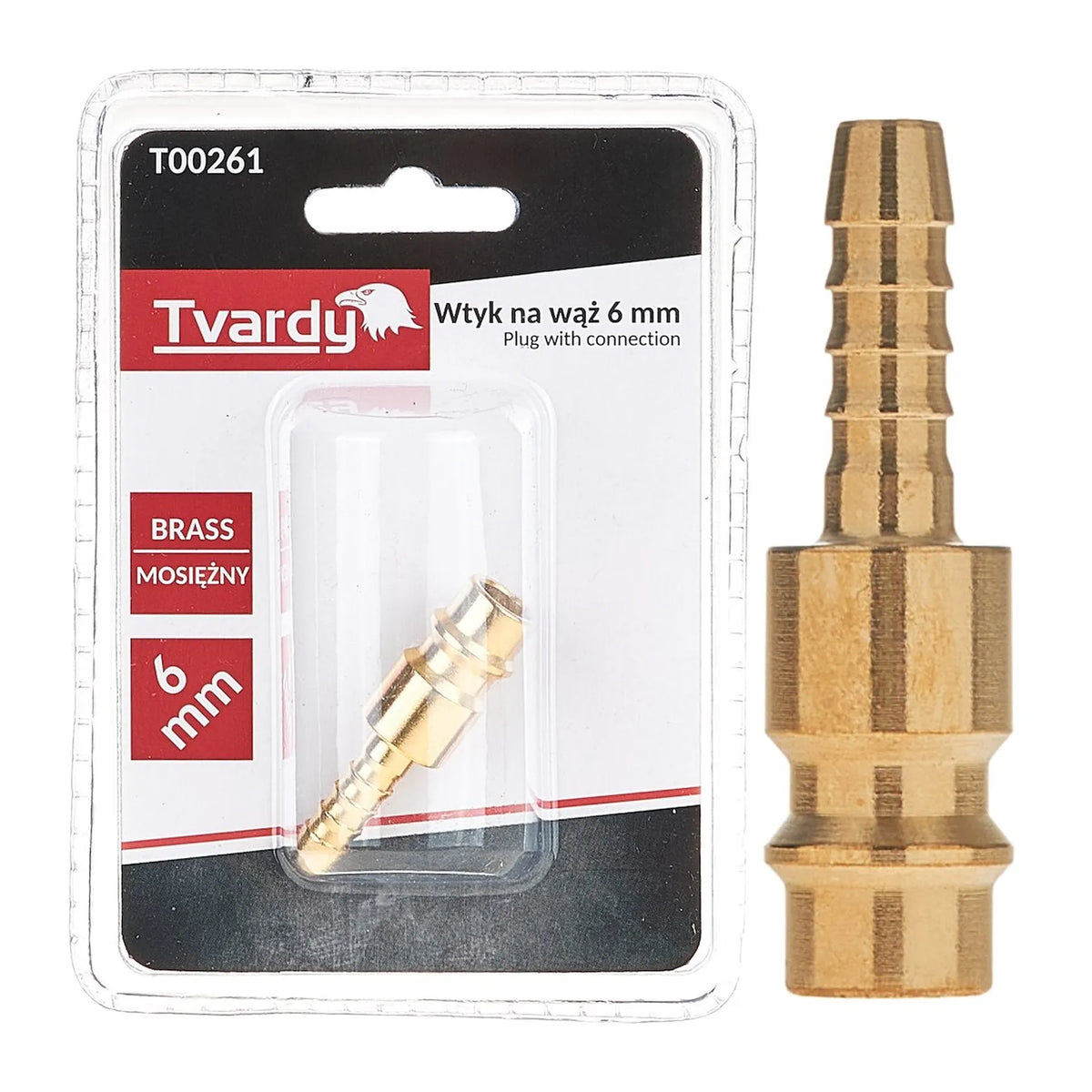 Tvardy Messing mannelijke stekker 6 mm aansluiting
