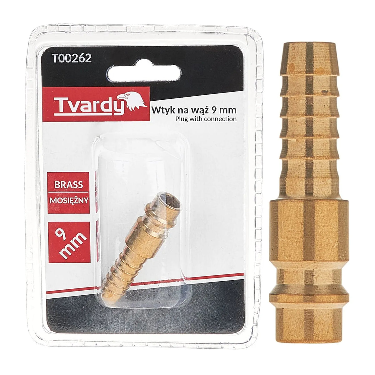 Tvardy Messing mannelijke stekker 9 mm aansluiting