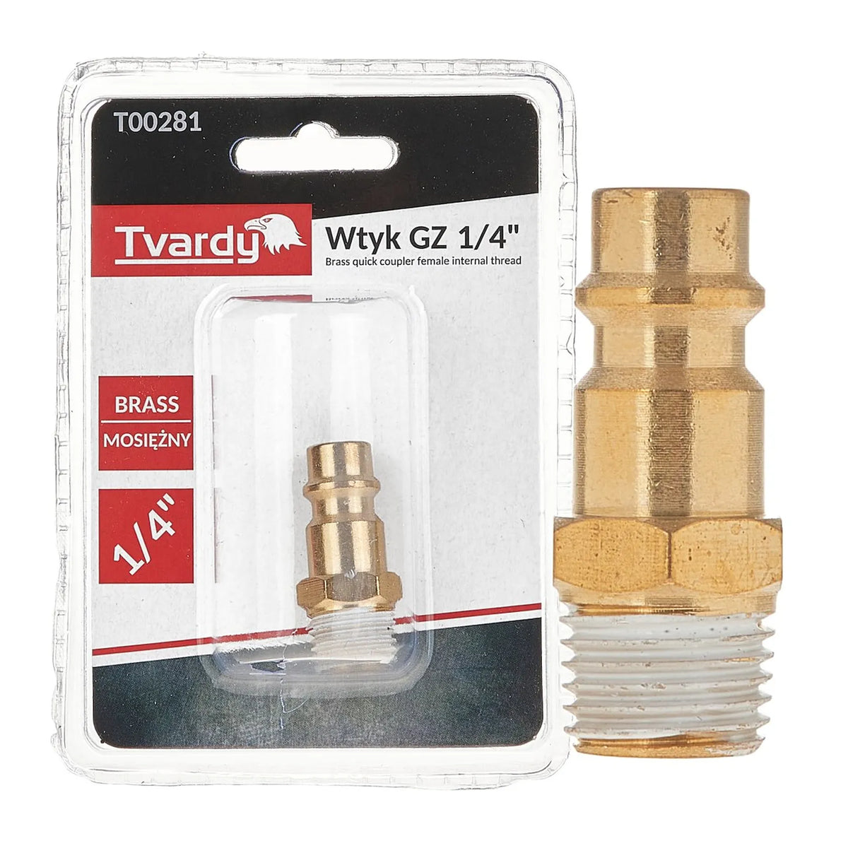 Tvardy Messing mannelijke plug met buitendraad 1/4"