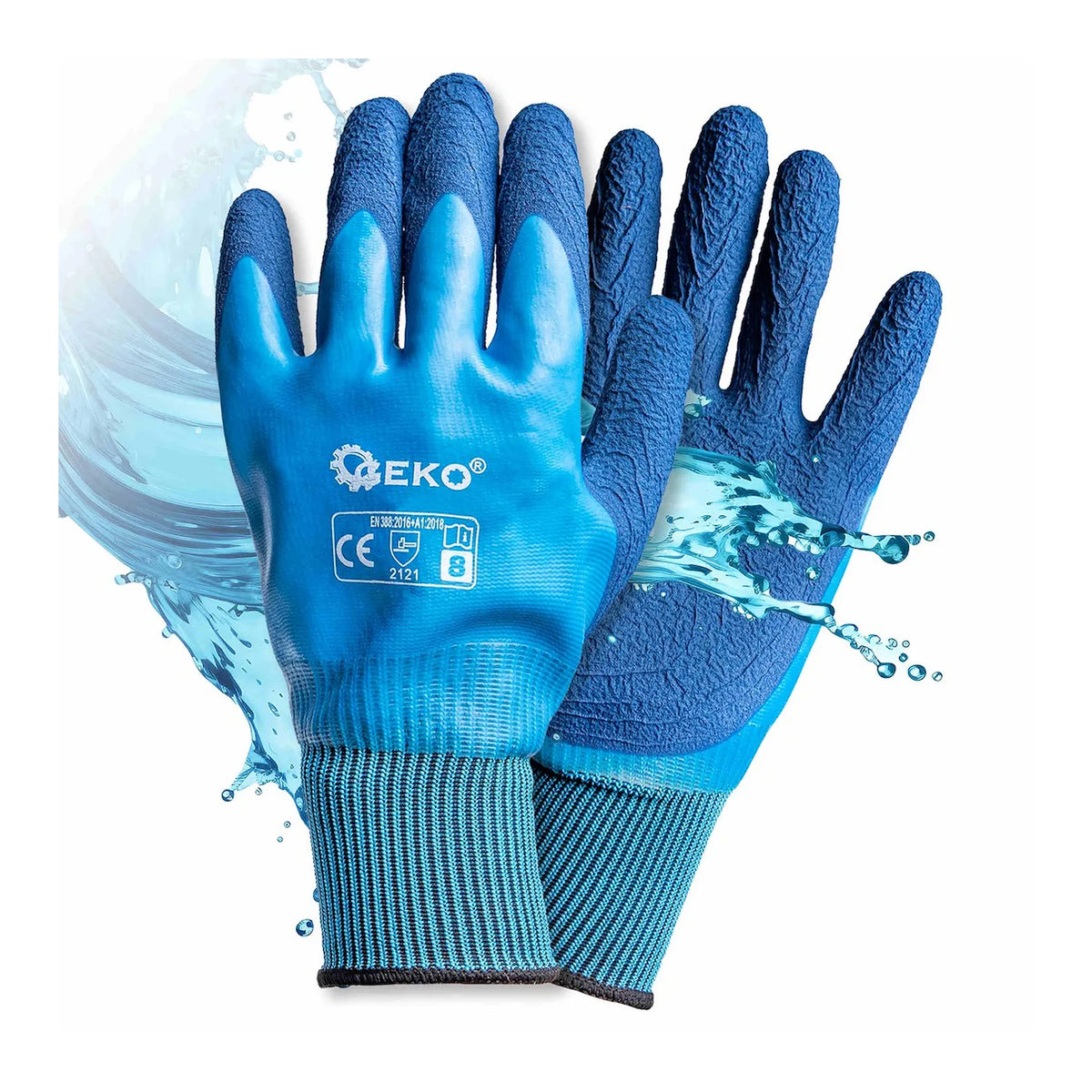 GEKO Waterdichte werkhandschoenen maat 8 polyester-latex blauw
