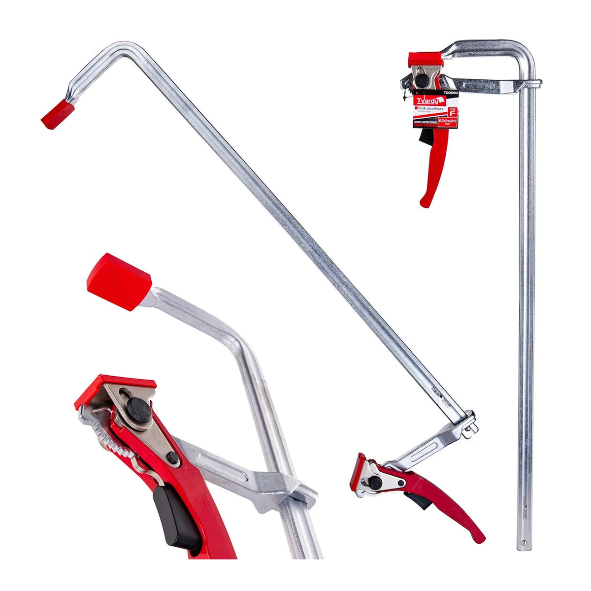 Tvardy F-klem met ratelmechanisme en 500 kg klemming 600x120 mm