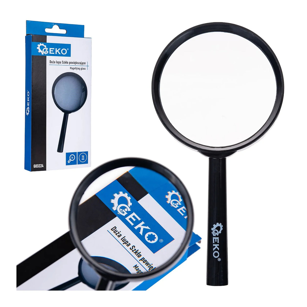 GEKO Loep 75 mm 3x dubbele lens zwart