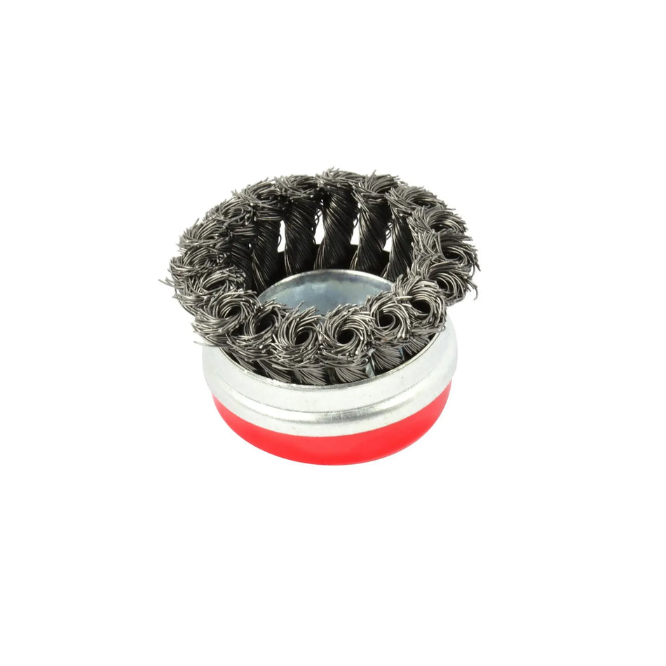 GEKO Cupborstel twisted knot stalen draad M14 65 mm met band
